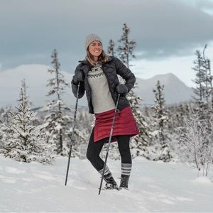 Skhoop down coral red/pink skirt size Large, keeps your butt warm in winter!